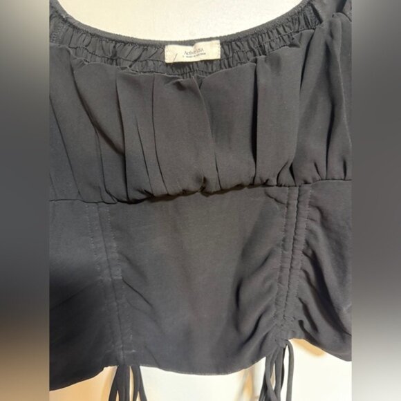 Active USA Women’s Black Puff Sleeve Ruched Crop Top Size L - Picture 4 of 5
